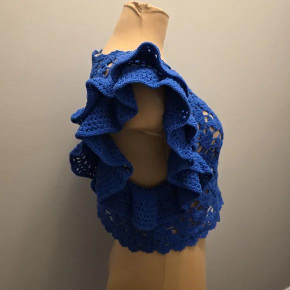 ZARA Royal Blue Crochet Crop Top - Picture 2 of 8